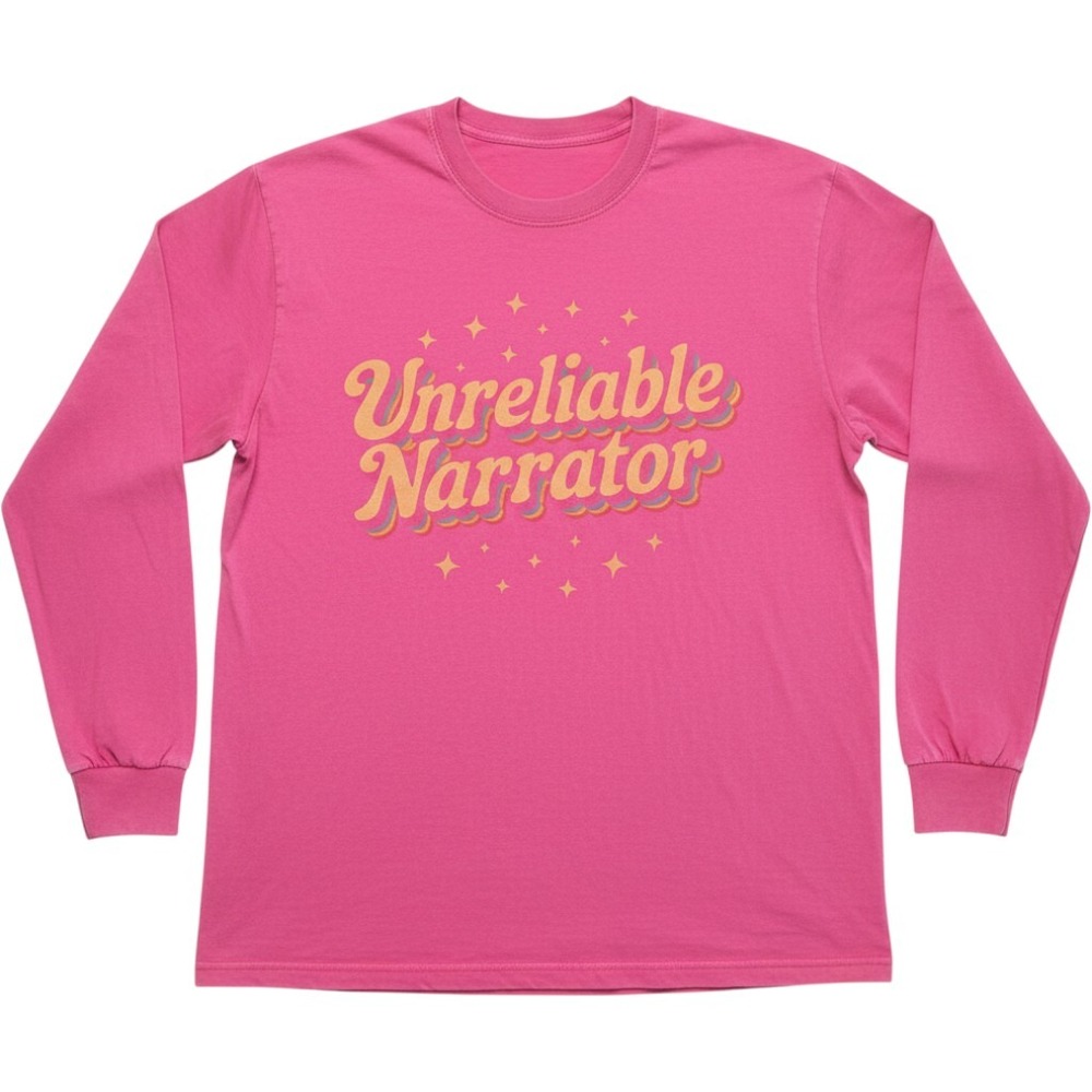 Unreliable Narrator Graphic Long Sleeve T-Shirt Pink Cotton XL‎ Literary Tee